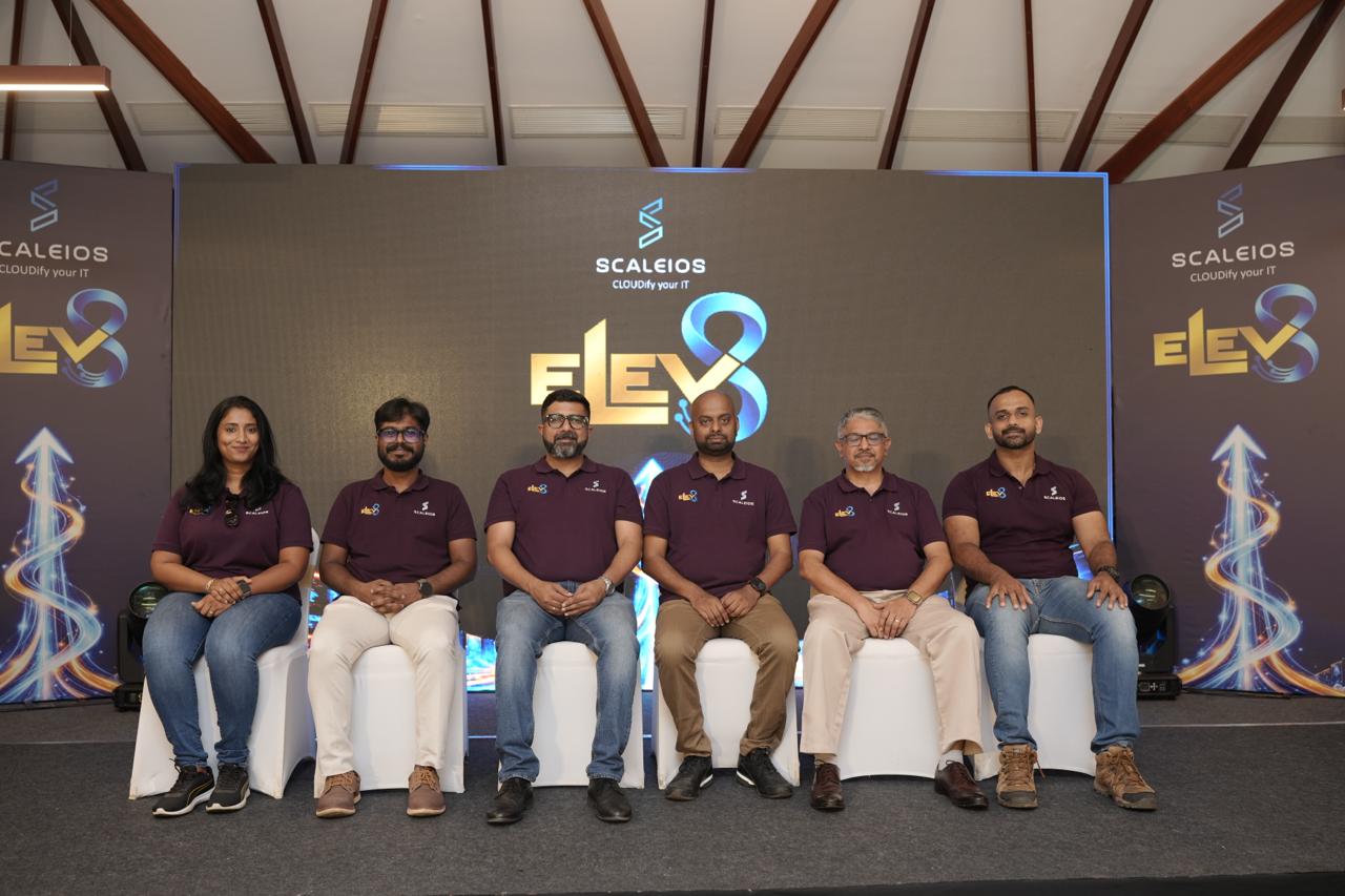 The Scaleios leadership team on stage at the ELEV8 event