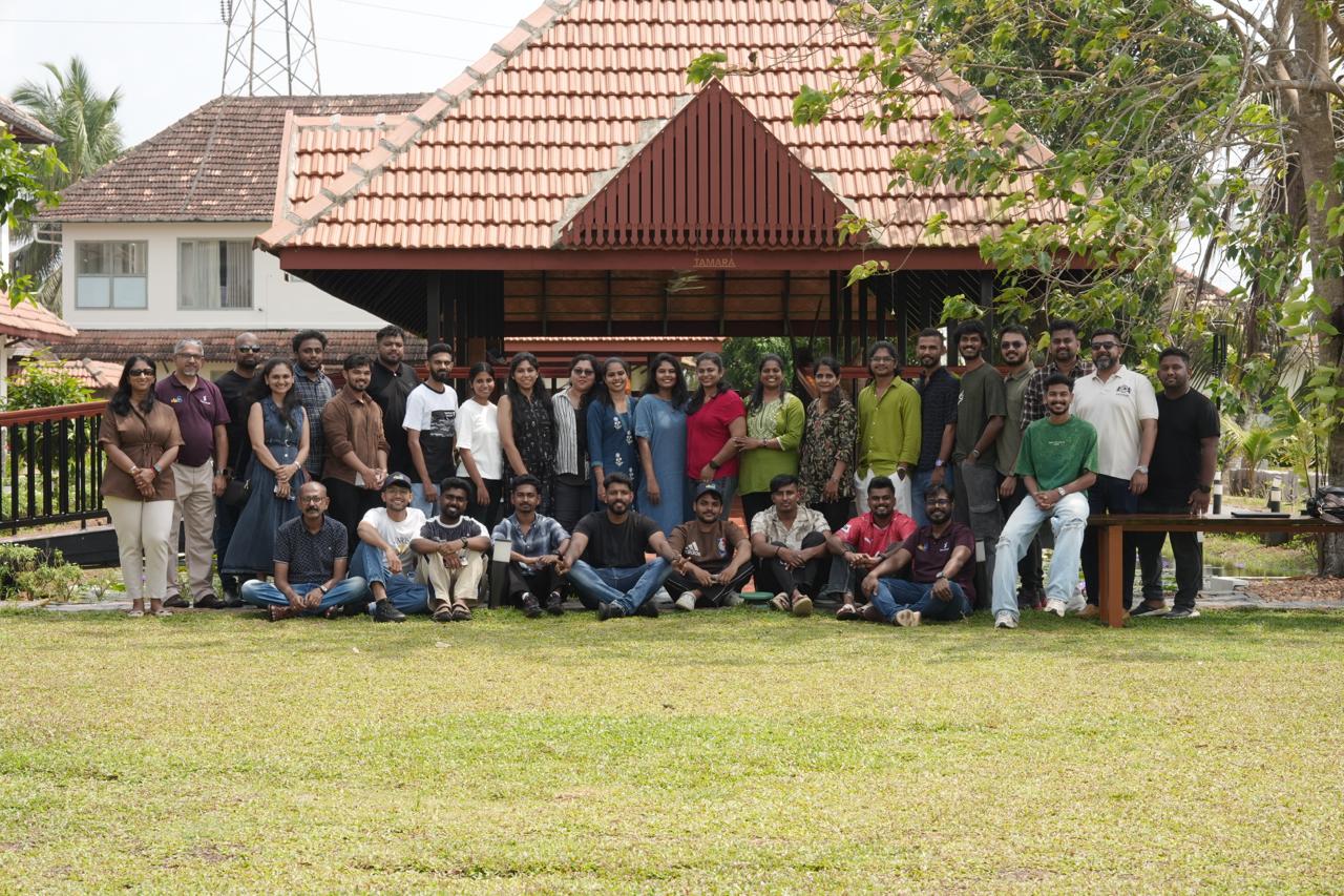 The Scaleios team gathered together outdoors on a team trip